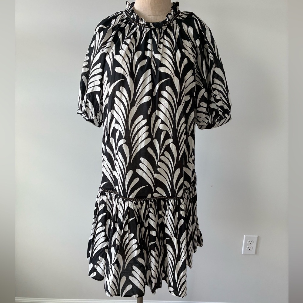 Caslon Floral Black and White Sheer Puff Dress